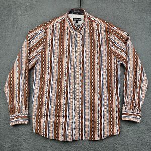 Rank 45 Mens XL Southwestern Aztec Print Button Down Shirt Brown Blue White